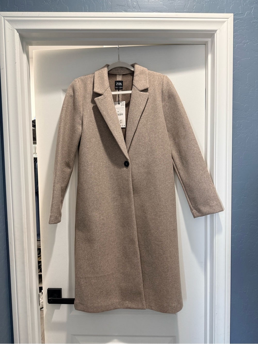 Zara Taupe Single-Button Long Trench Coat